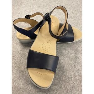 Hotter Navy Blue Leather Comfort Sandals Made in England Woman Size UK7 US9 NEW